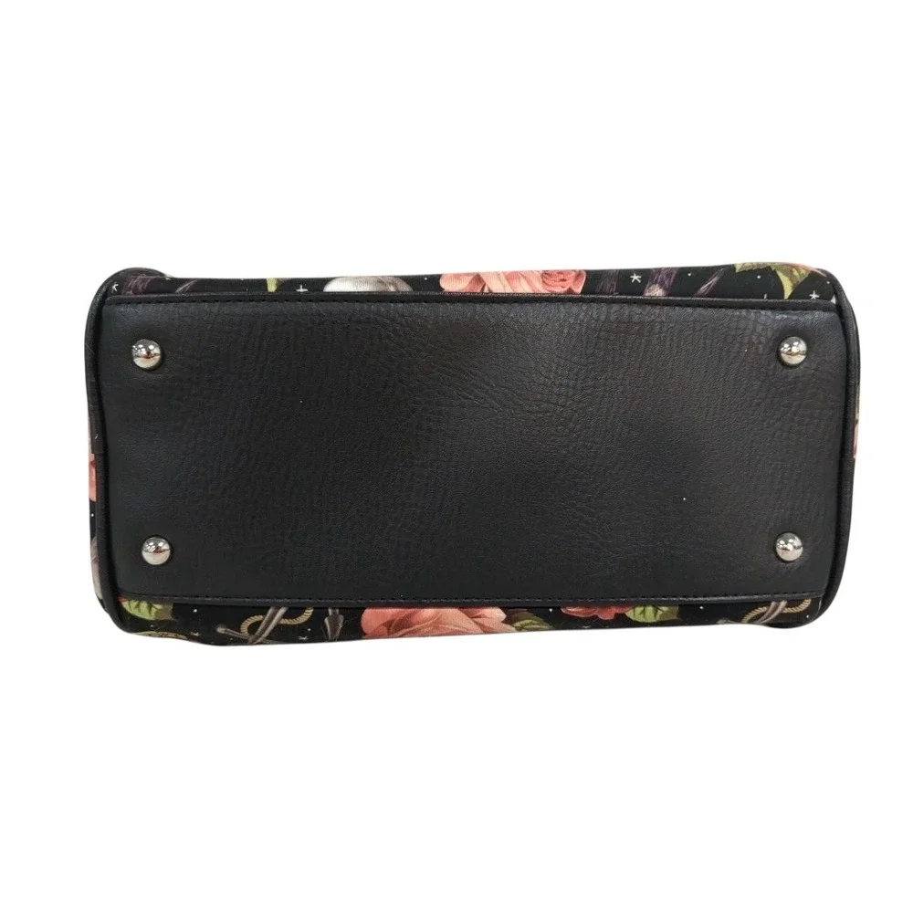 Liquor Brand Skull Rose Satchel Handbag Quilted Black Gothic‎ Punk